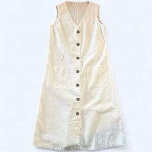 Vintage Linen and Cotton Button-Down Belted Maxi Dress Size Small